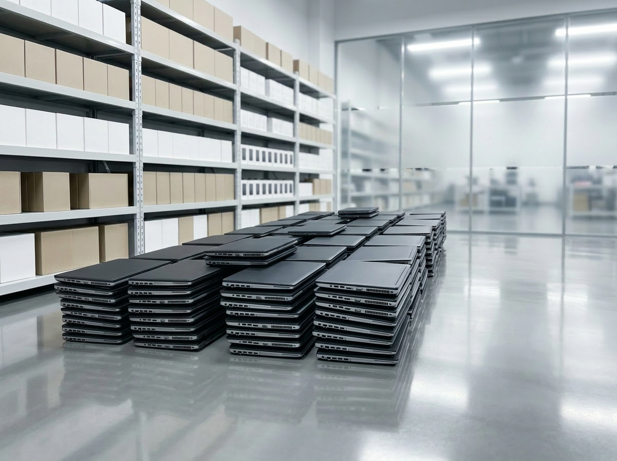 Refurbished laptops staged in the Bayebu warehouse
